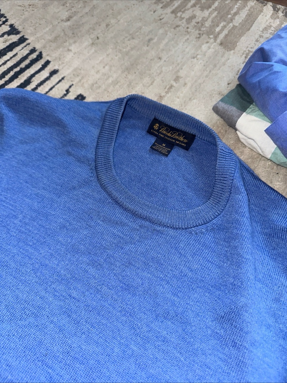 Brooks Brothers Merino Wool Sweater Men M Blue Extra Fine Italian